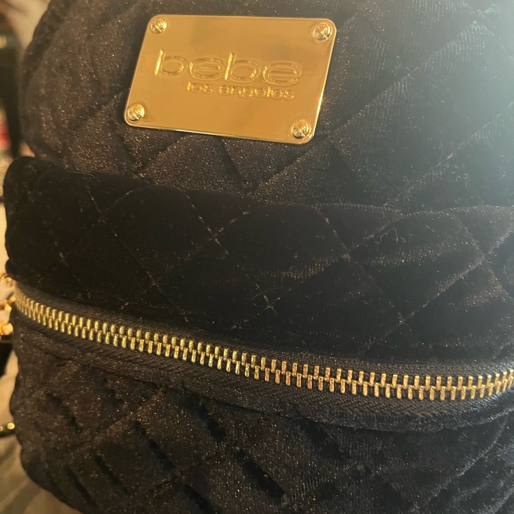 bebe Black Quilted Velvet Mini Backpack with Gold Hardware - Picture 8 of 10